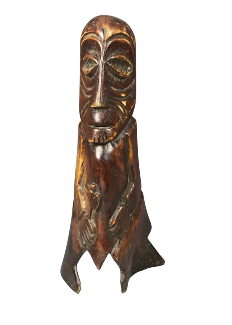 Lega Bone Statue: African Tribal Art Lega Bone Statue. The dimension is 12.5 inches high x 5.5 inches wide. Please be aware that some of the items are vintage, secondhand, old ages, antiques and may have a defects or