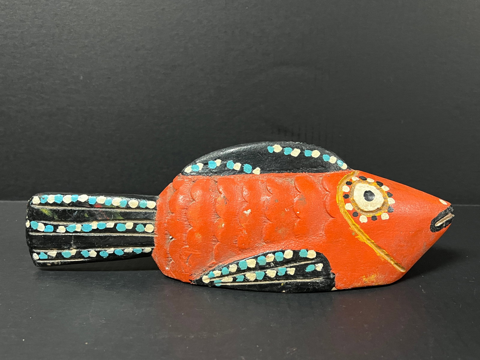 Bozo Puppet Fish: African Tribal Art Bozo Puppet Fish. The dimension is 4.5 inches high x 3.5 inches depth x 14 inches wide. Please be aware that some of the items are vintage, secondhand, old ages, antiques and may
