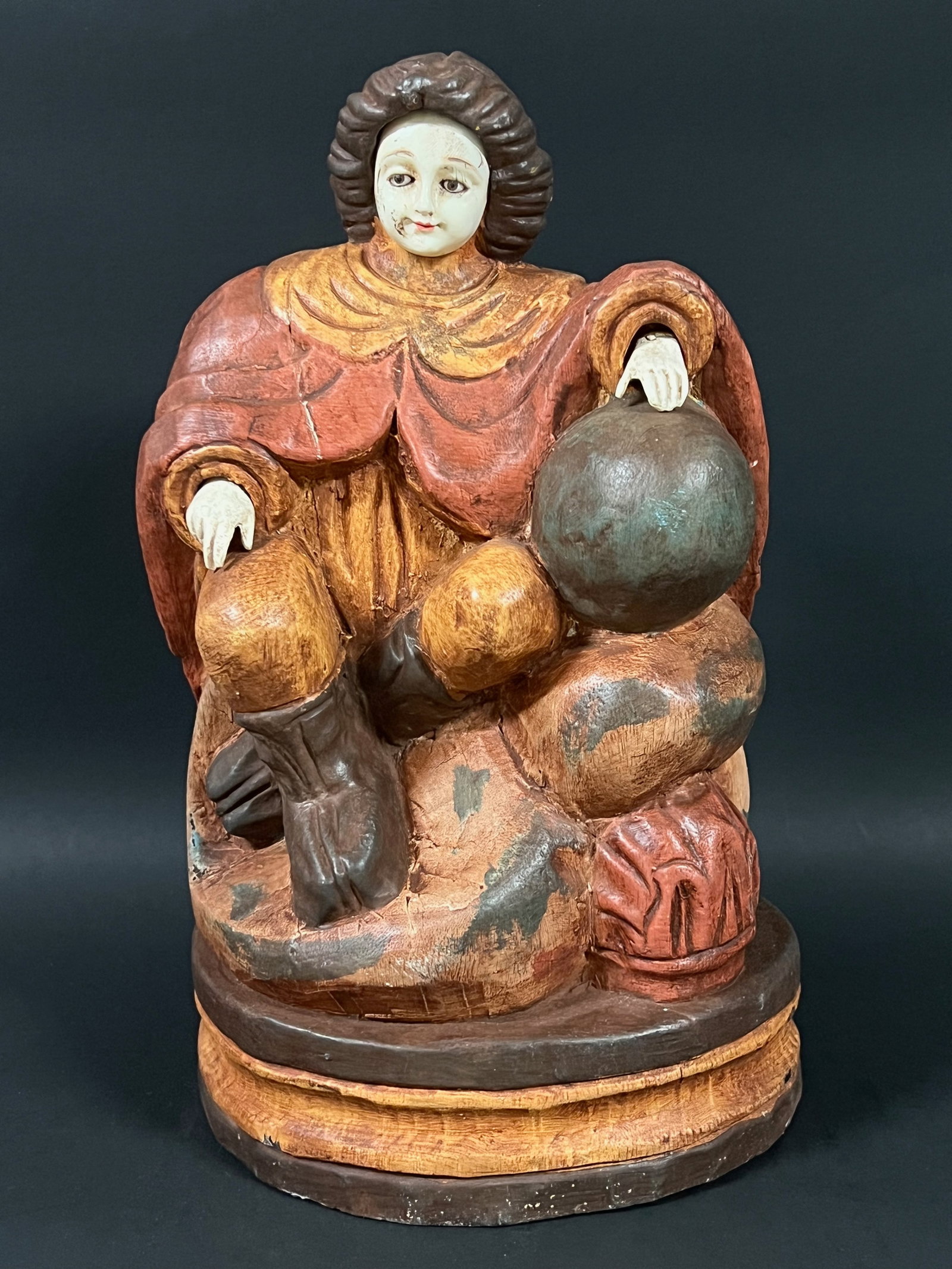 Carved Wood Sto. Nino: Religious Art Carved Wood Sto. Nino. The dimension is 12 inches high x 5 inches depth x 6 inches wide. Please be aware that some of the items are vintage, secondhand, old ages, antiques and may have a