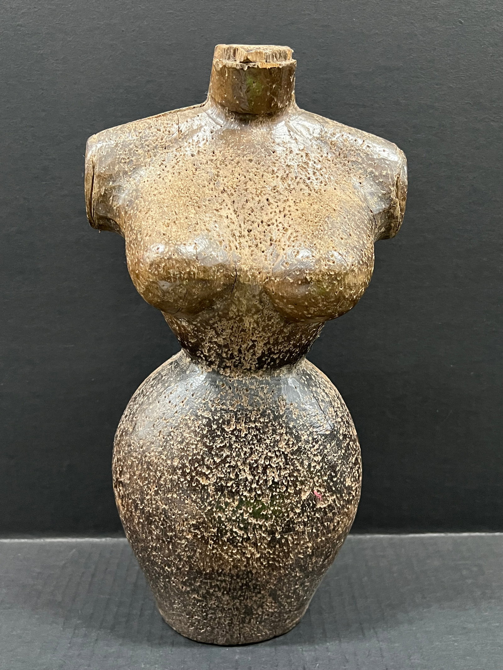 Carved Wood Mannequin - Torso: Folk Art Carved Wood Mannequin - Torso. The dimension is 14.5 inches high x 5 inches depth x 7.25 inches wide. Please be aware that some of the items are vintage, secondhand, old ages, antiques and ma