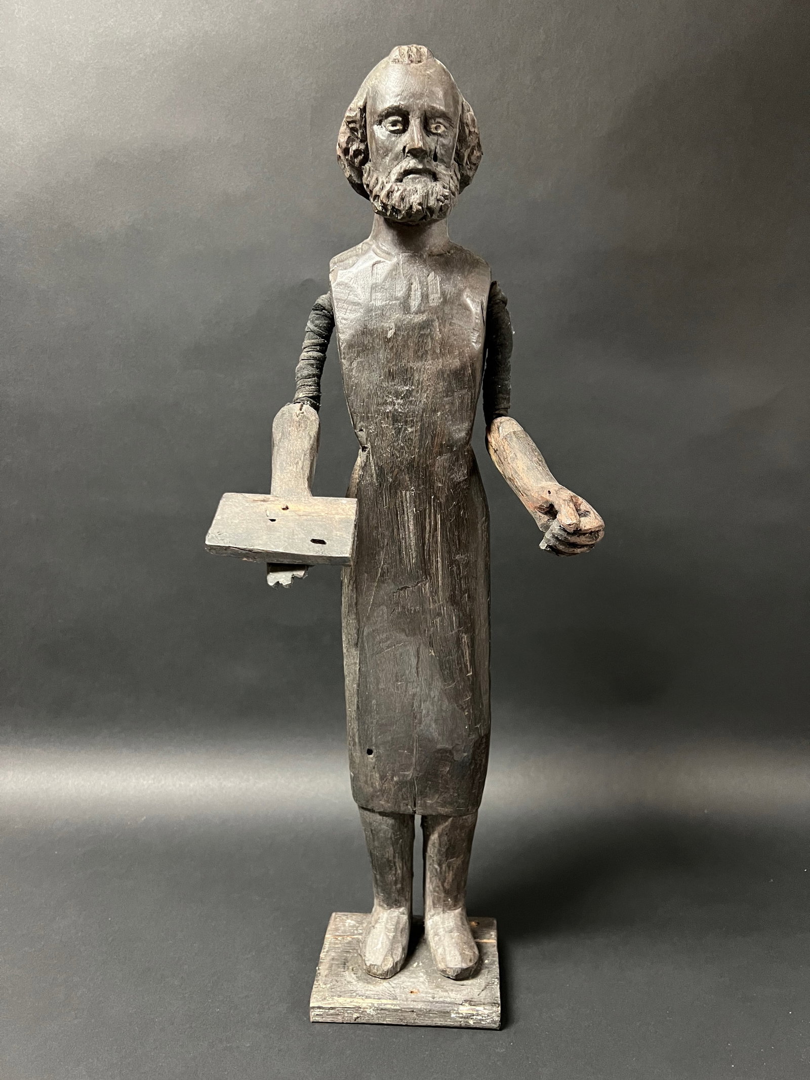 Carved Wood Articulated Hand Mannequin Saint Sculpture: Religious Art Carved Wood Articulated Hand Mannequin Saint Sculpture. The dimension is 23.75 inches high x 6 inches depth x 6.5 inches wide. Please be aware that some of the items are vintage, secondh