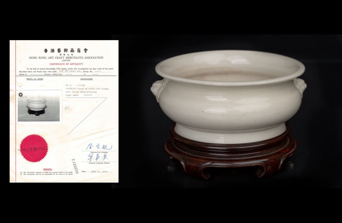 EARLY QING "DE HUA" INCENSE BURNER WITH CERTIFICATE (1 of 6)