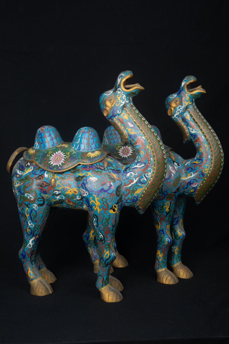 A PAIR OF REPUBLIC OF CHINA CLOISONNE CAMELS (1 of 6)