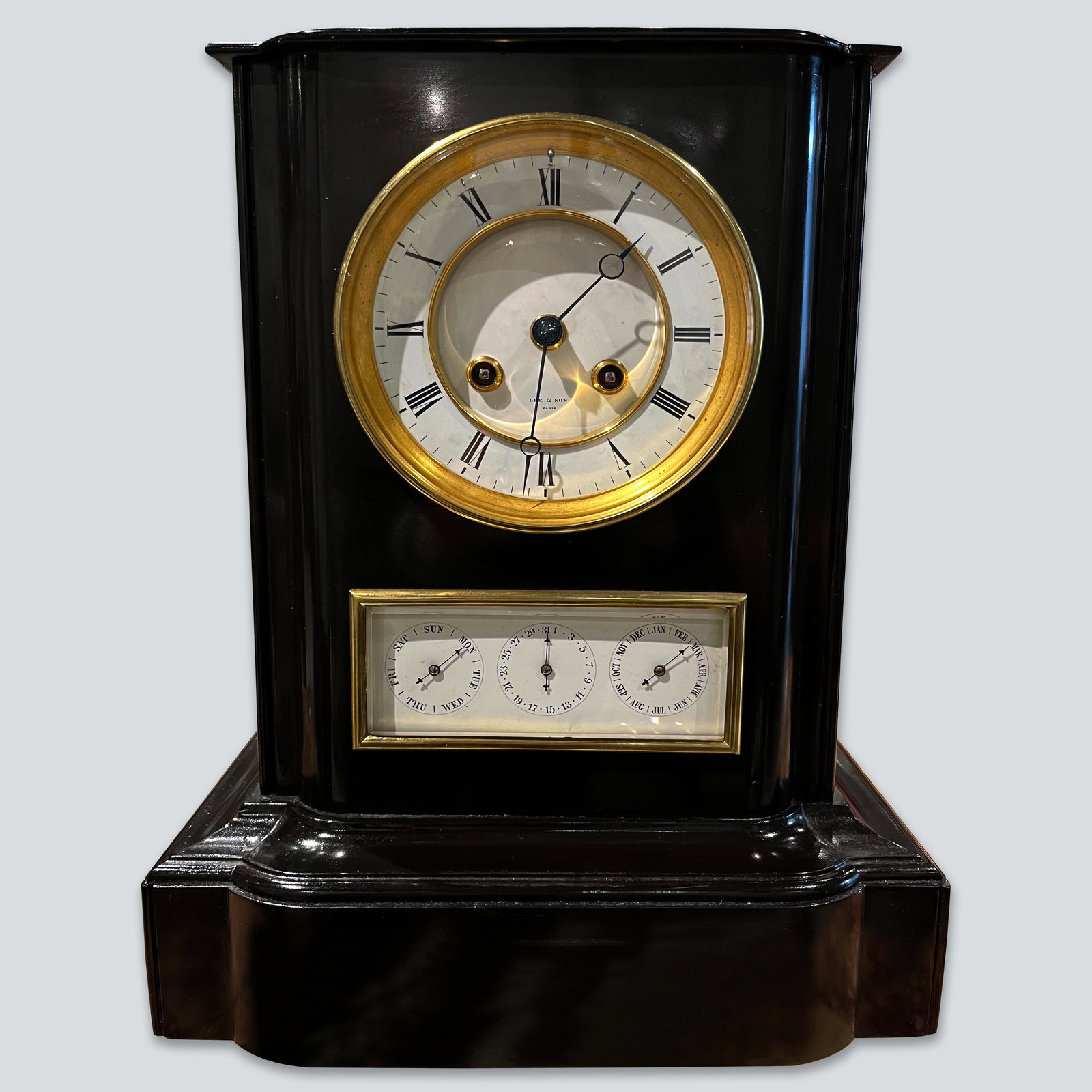 A LATE 19TH CENTURY FRENCH BLACK MARBLE CLOCK WITH CALENDAR WORK (1 of 1)
