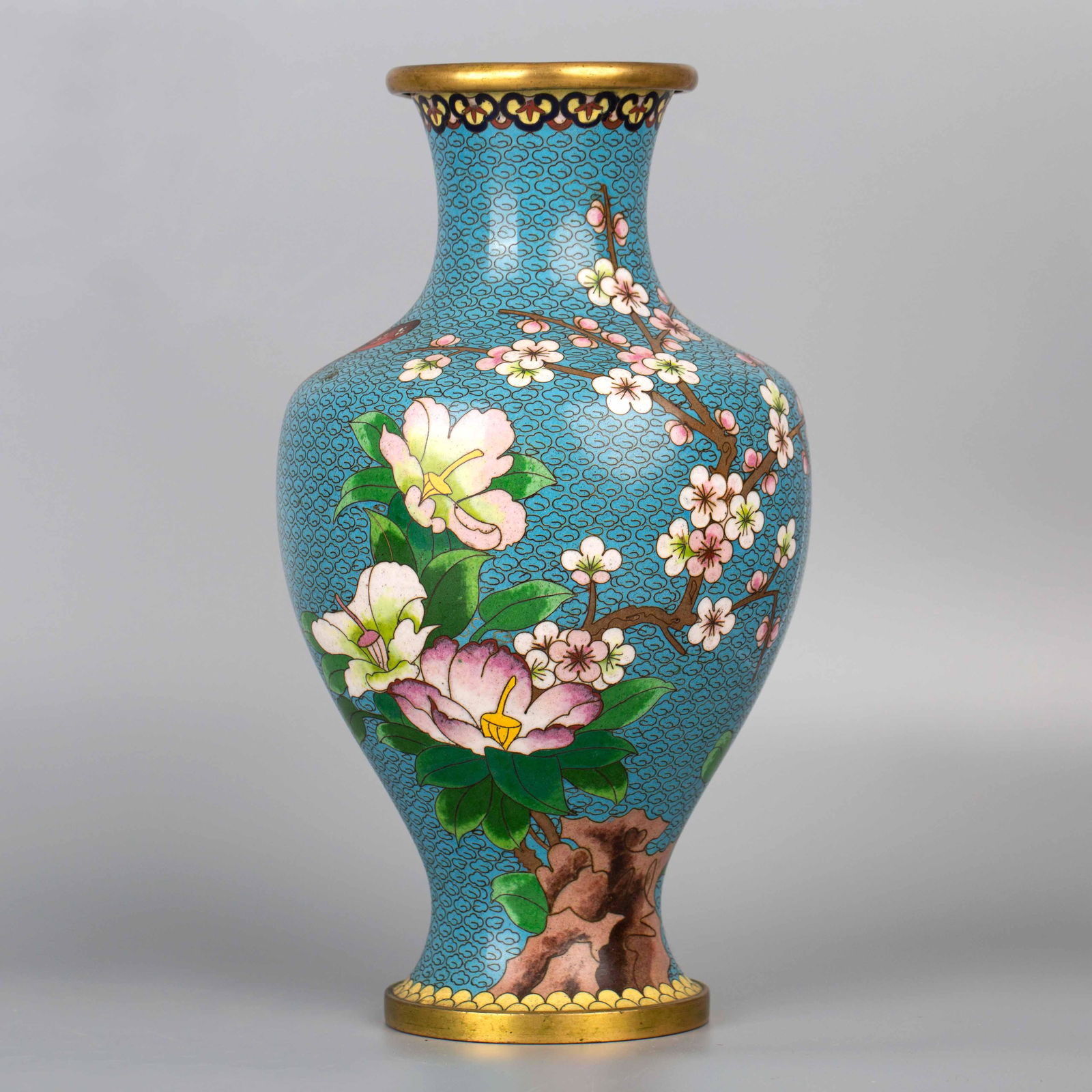 Cloisonne flower vase with plum blossoms (1 of 4)