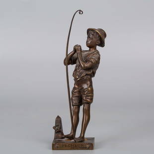 ADOLPHE JEAN LAVERGNE "LE PETIT PECHEUR" BRONZE: ADOLPHE JEAN LAVERGNE "LE PETIT PECHEUR" BRONZE