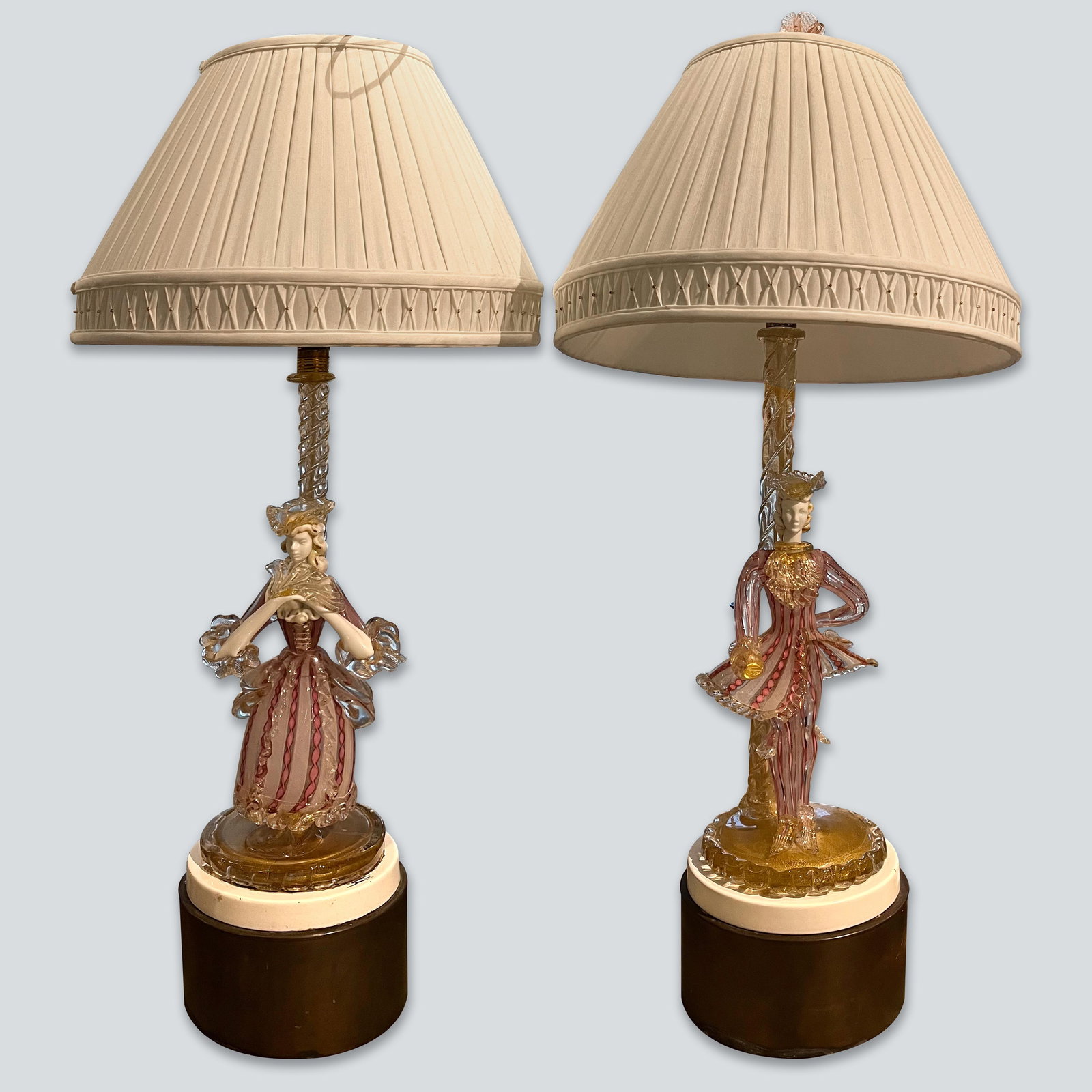 Pair of Glass, Figurine Statues, Artisan Table Lamps., 20th Century (1 of 1)