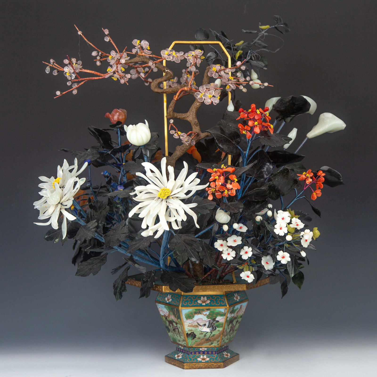 Various Jade Potted Plants Cloisonne Enamel Flowerpot, Late Qing Dynasty/Republic of China (Agate, (1 of 9)