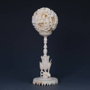 Stained and White Ivory Puzzle-Ball Chess Set China Early 20th Century CE