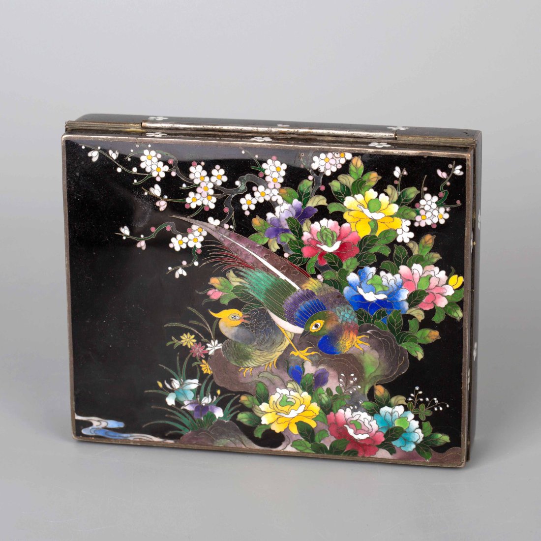 Ink Painting Enamel White Bronze Flower and Bird Pattern Box, late Qing dynasty (1 of 4)