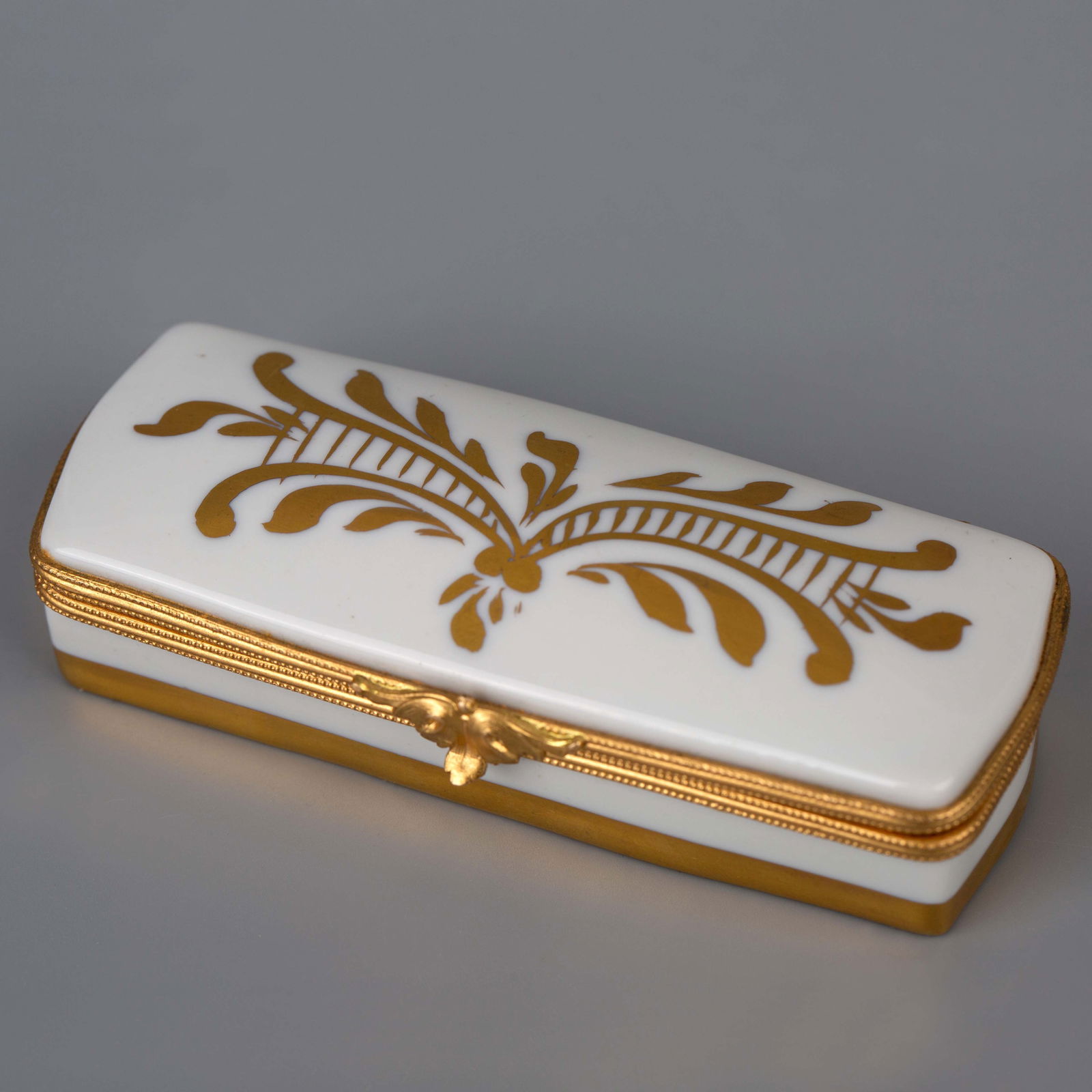 French Small Porcelain Hand gold Painted Box by Limoge 19th Century (1 of 4)
