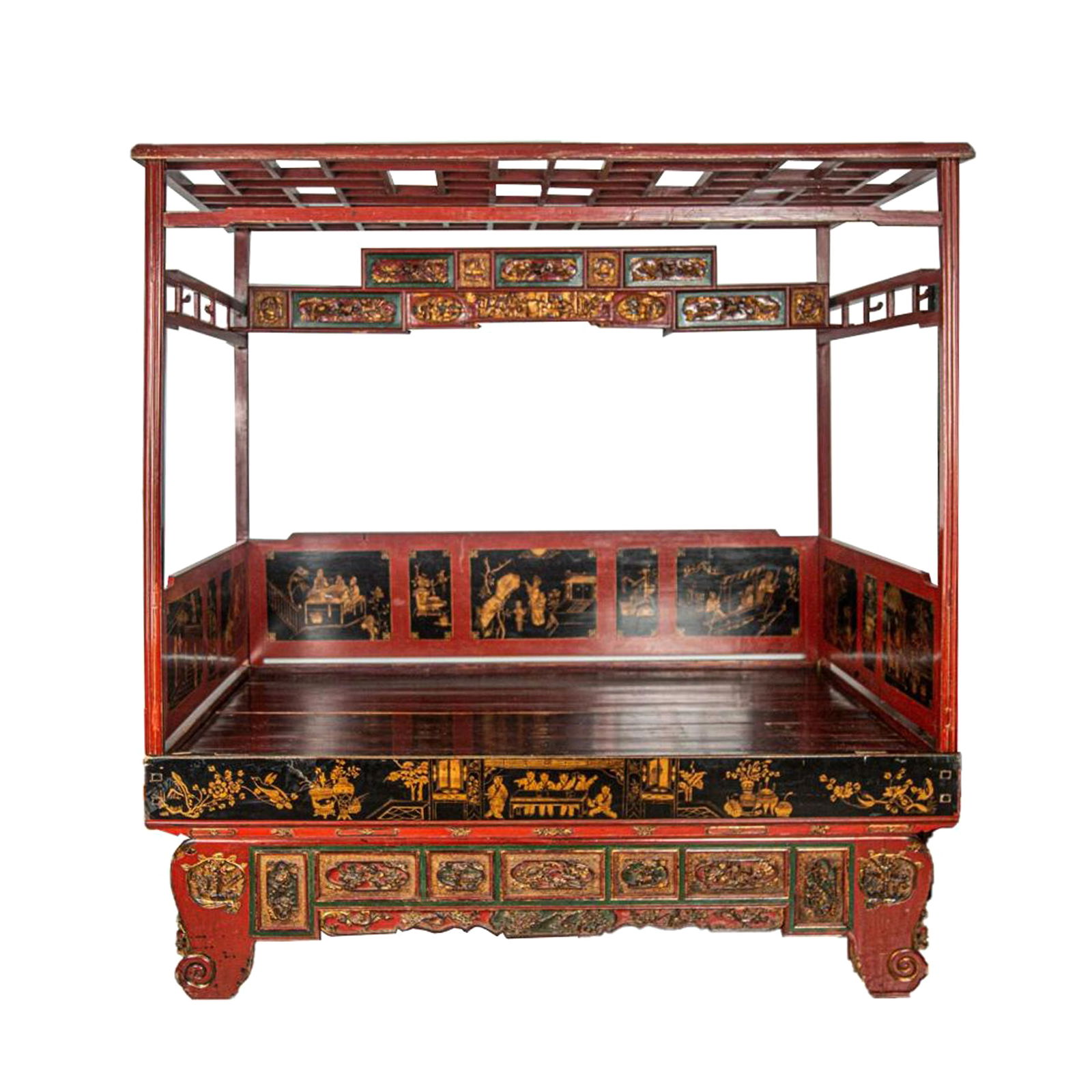 A Finely-engraved Bed, late Qing dynasty/Republic Period of China: A Finely-engraved Bed, late Qing dynasty/Republic Period of China