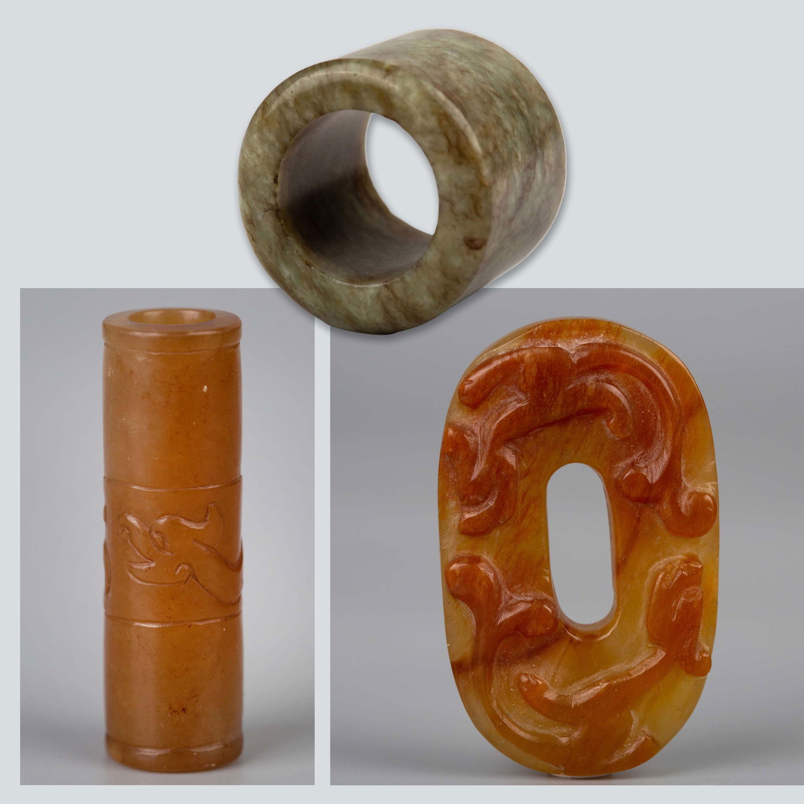 Jade Thumb Ring, Topaz Color Chi Dragon Pattern for Ancient Jade, Agate Floral Jade Penn (1 of 13)