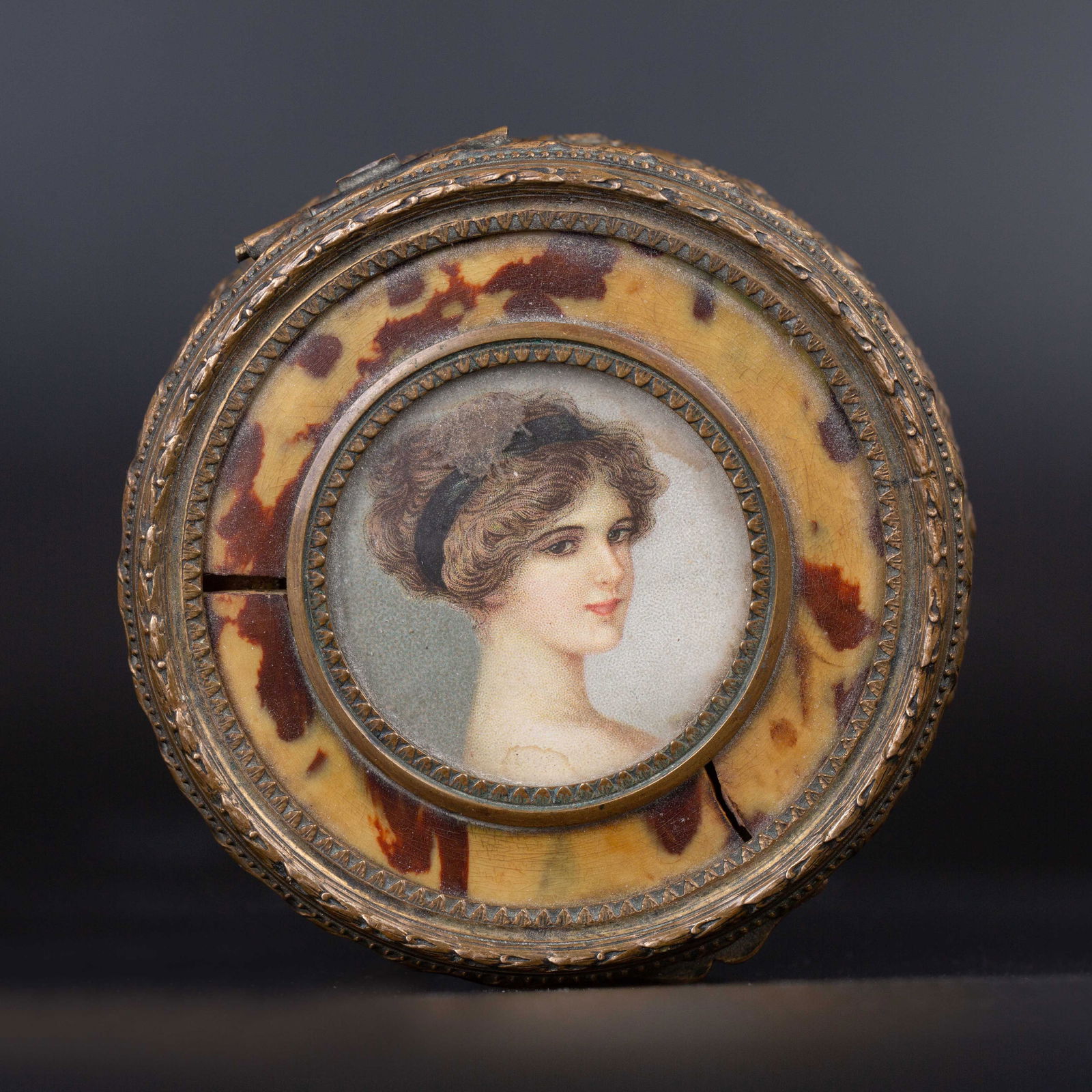 Antique 19th Century French Bronze Gilt Portrait Box Jewelry Casket-Rare (1 of 4)