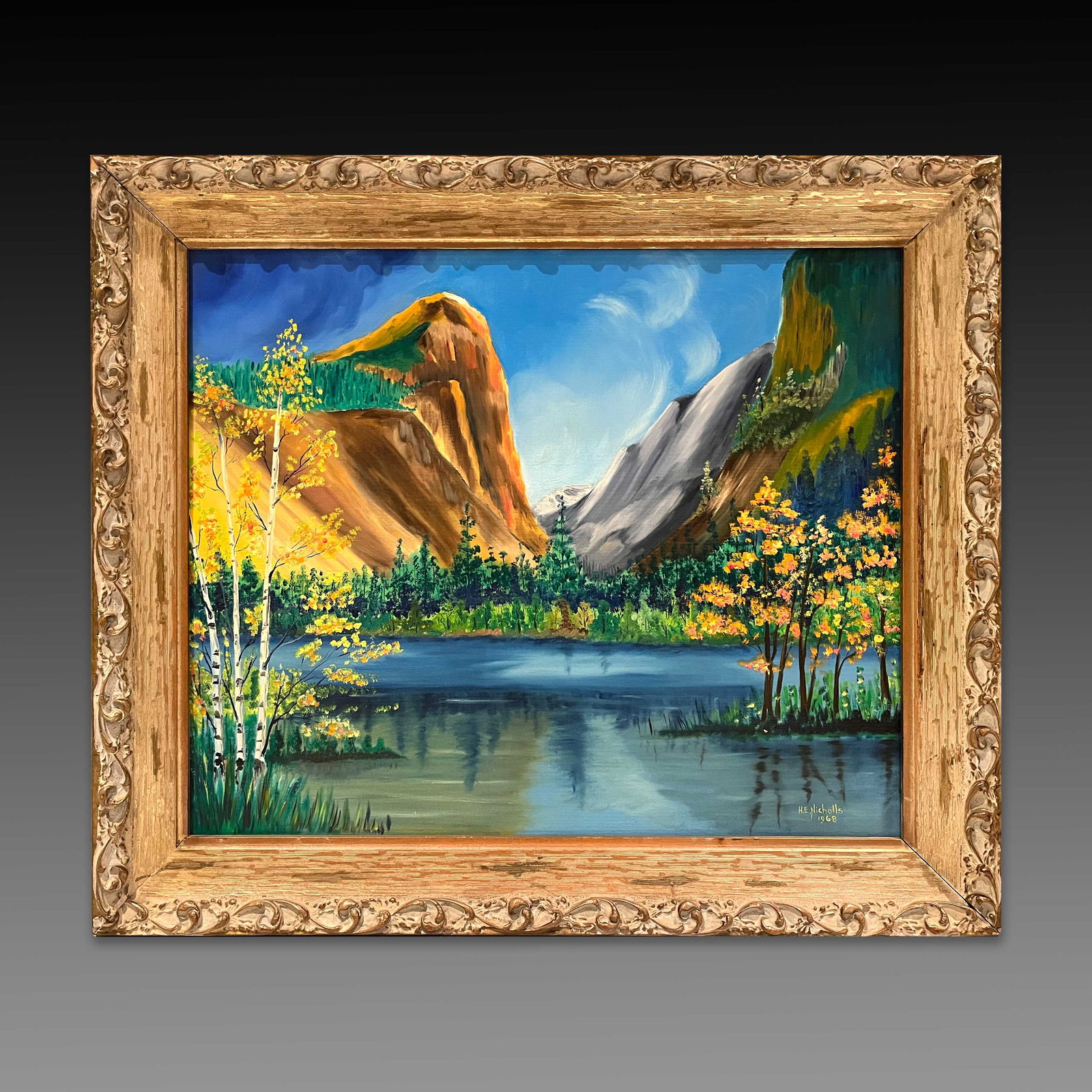 Landscape Oil Painting with H. E. Nicholls 1968 Mark (1 of 5)