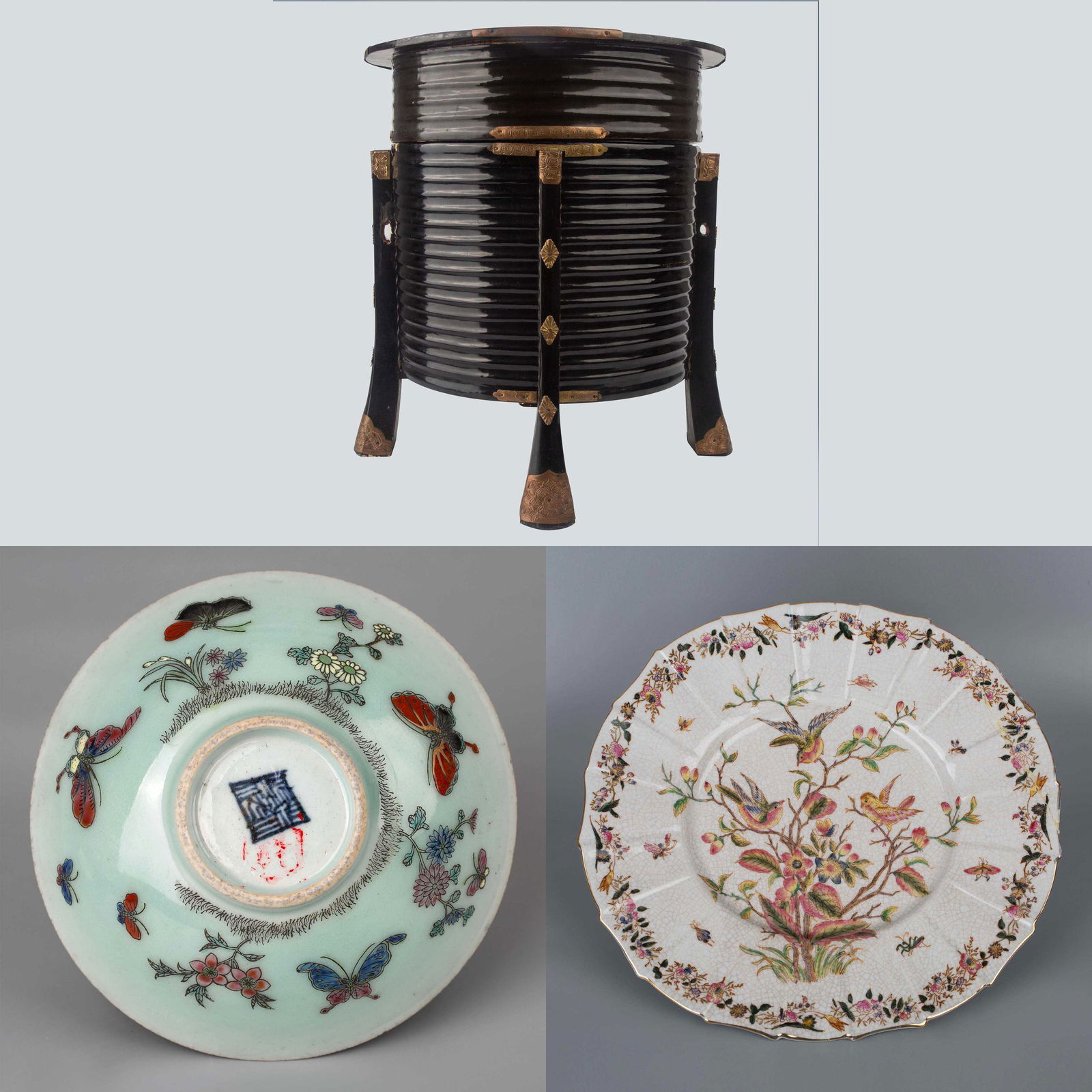 Green glazed bowl, Hand painted plate, Japanese lacquerware (1 of 1)