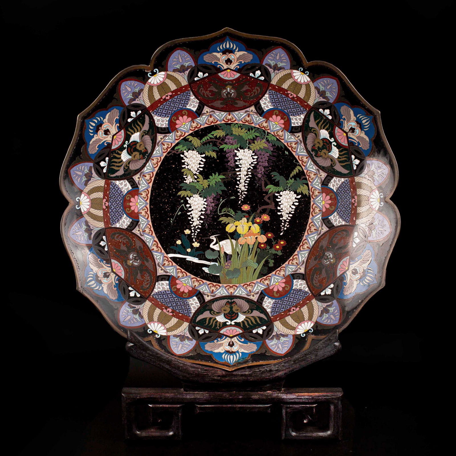 Ruyi Lotus Mouth Flower and Bird Bronze Cloisonné Enamel Disk 19th Century (1 of 10)