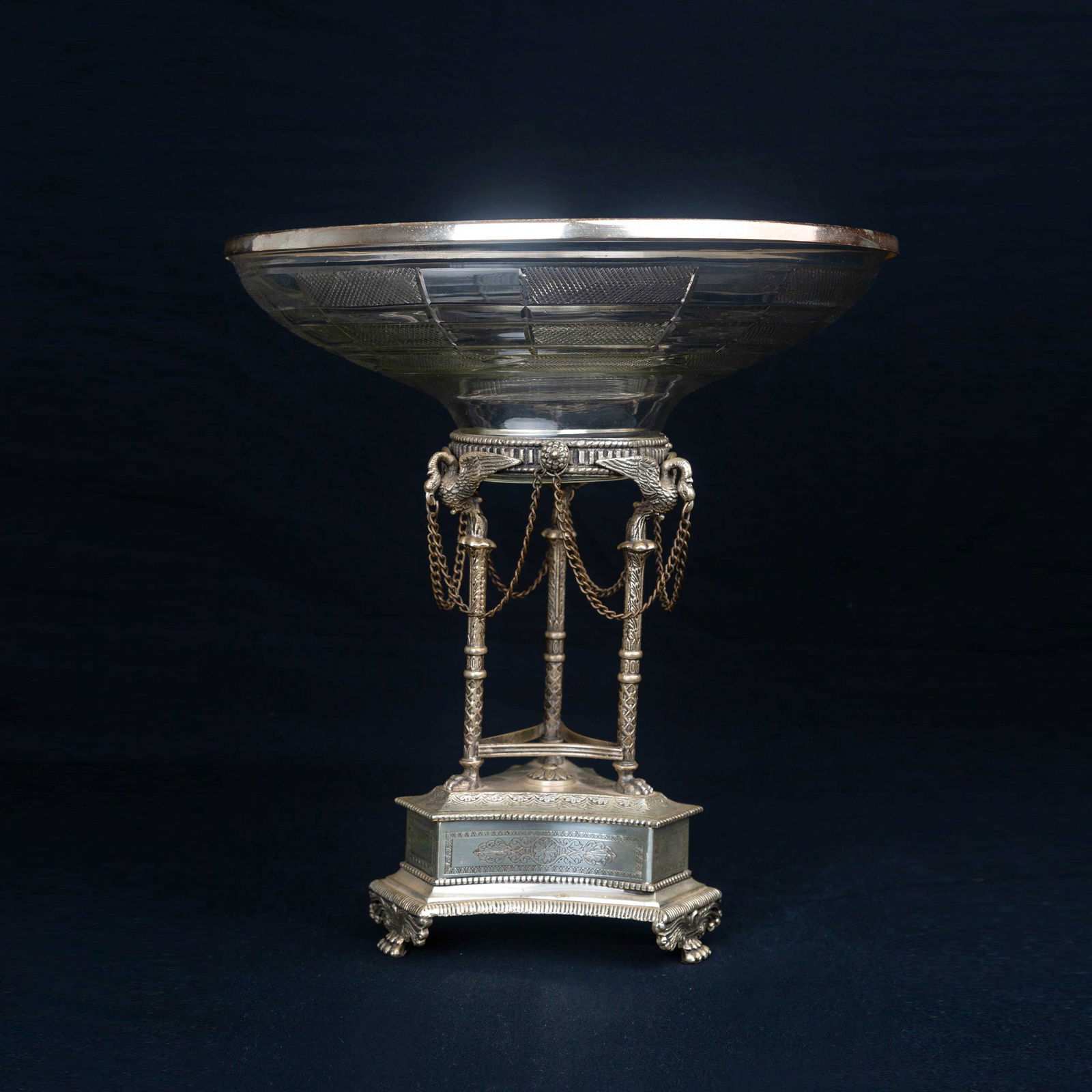 French silver and crystal fruit plate, 18th century (1 of 4)