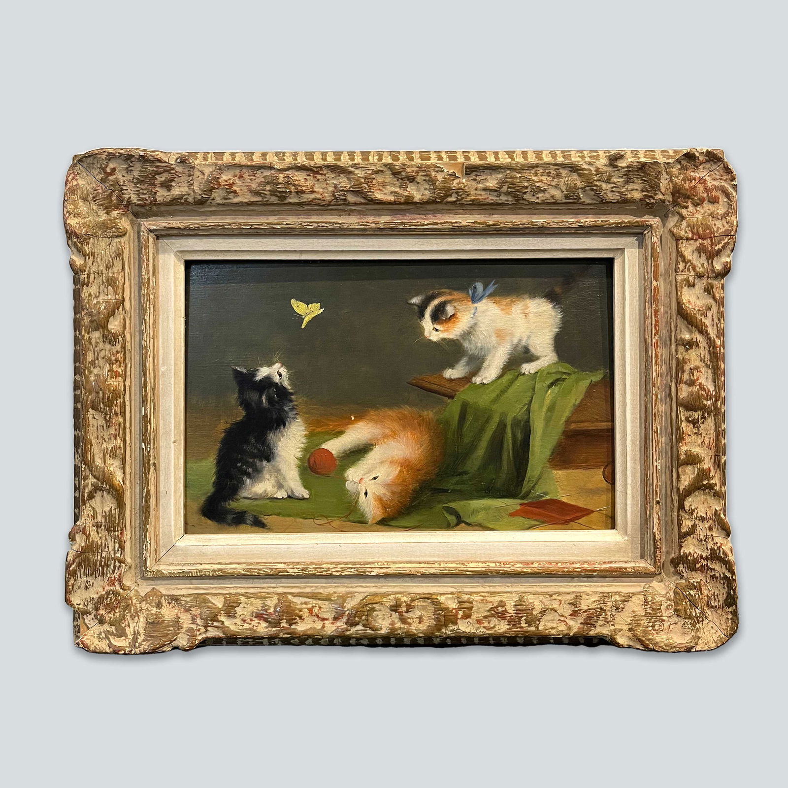 Oil on canvas CATS with signature, 19th Century: Oil on canvas CATS with signature, 19th Century. The size without frame: L 29cm, H 14cm