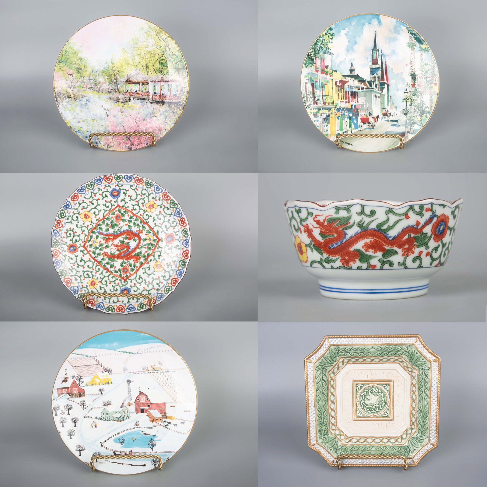 Hand-painted Art Commemorative Plates, a set of Dragon-patterned bowls, 20th Century (1 of 9)