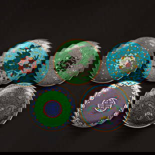 Set of small cloisonne enamel dishes, 19th century: Set of small cloisonne enamel dishes, 19th century. Biggest Plate: Height 2.3cm Width 9.6cm, Smallest plate: Height 1.8cm Width 9.2cm