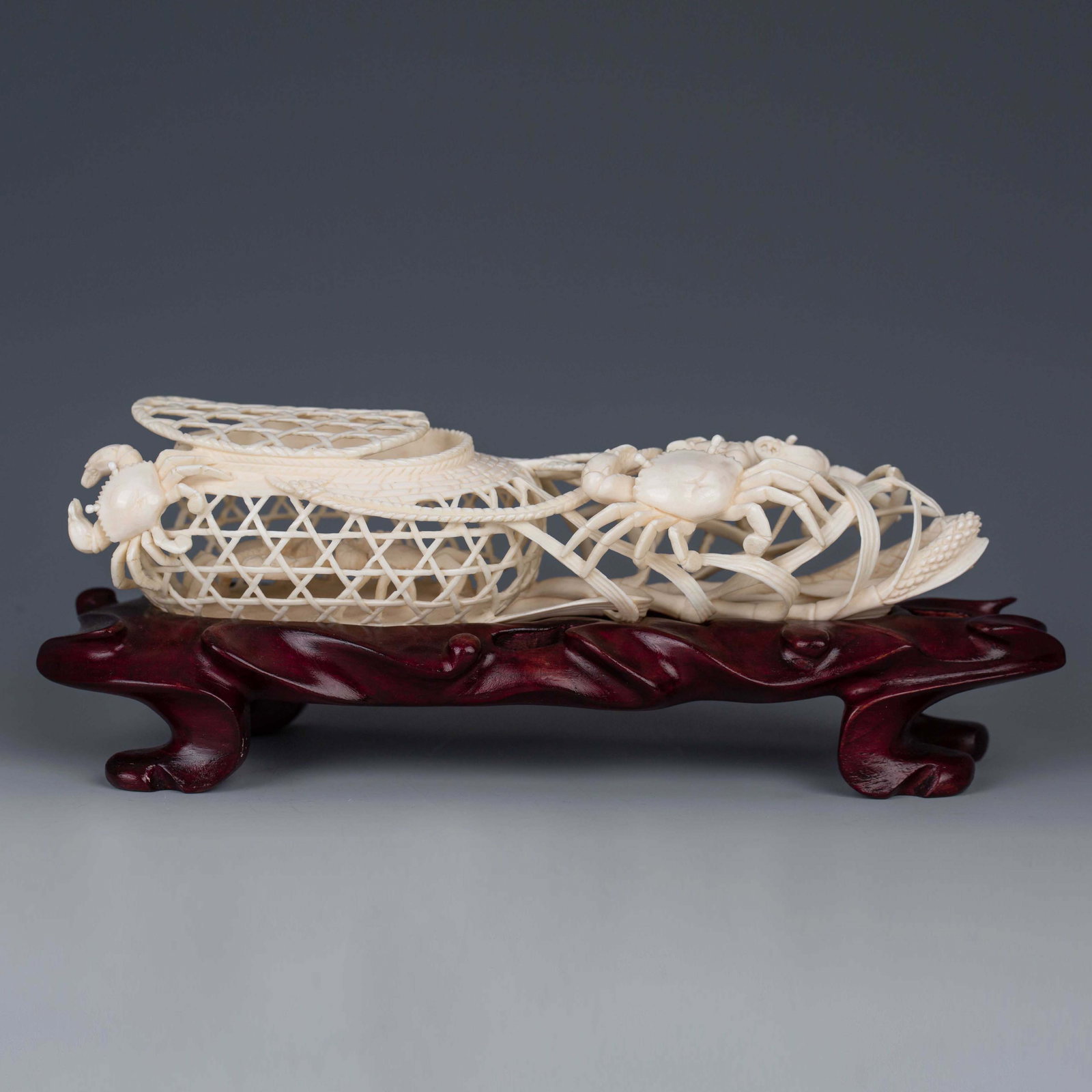 High-grade bone hollow carving ornament ''San Jia Ji Di'': High-grade bone hollow carving ornament ''San Jia Ji Di''. Size with base: H 3 inches, W 8 inches