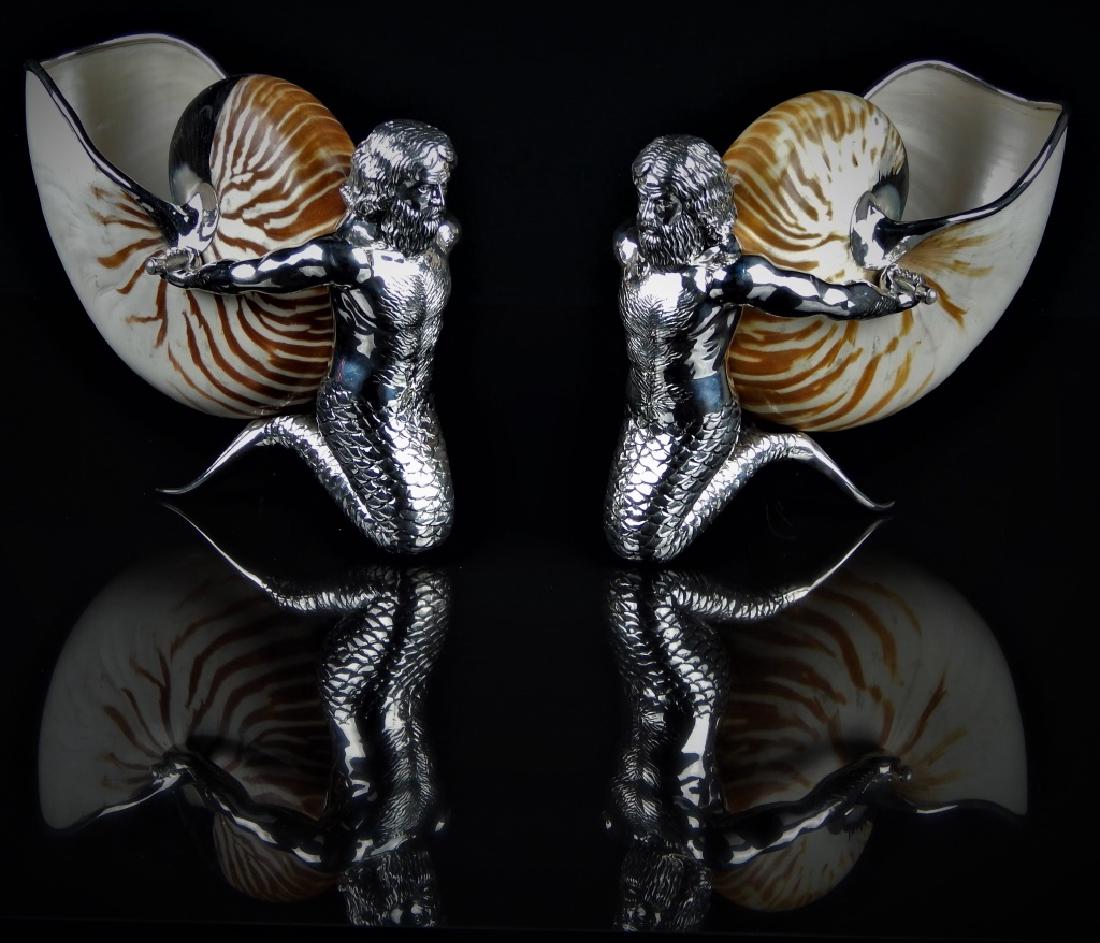 PAIR STERLING SILVER  MERMAN NAUTILUS PITCHERS (1 of 10)