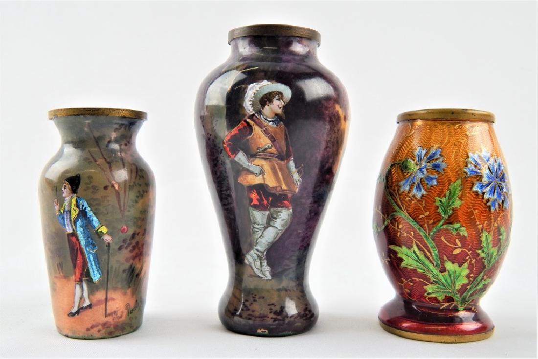 (3) ANTIQUE FRENCH ENAMELED MINIATURE VASES (1 of 5)