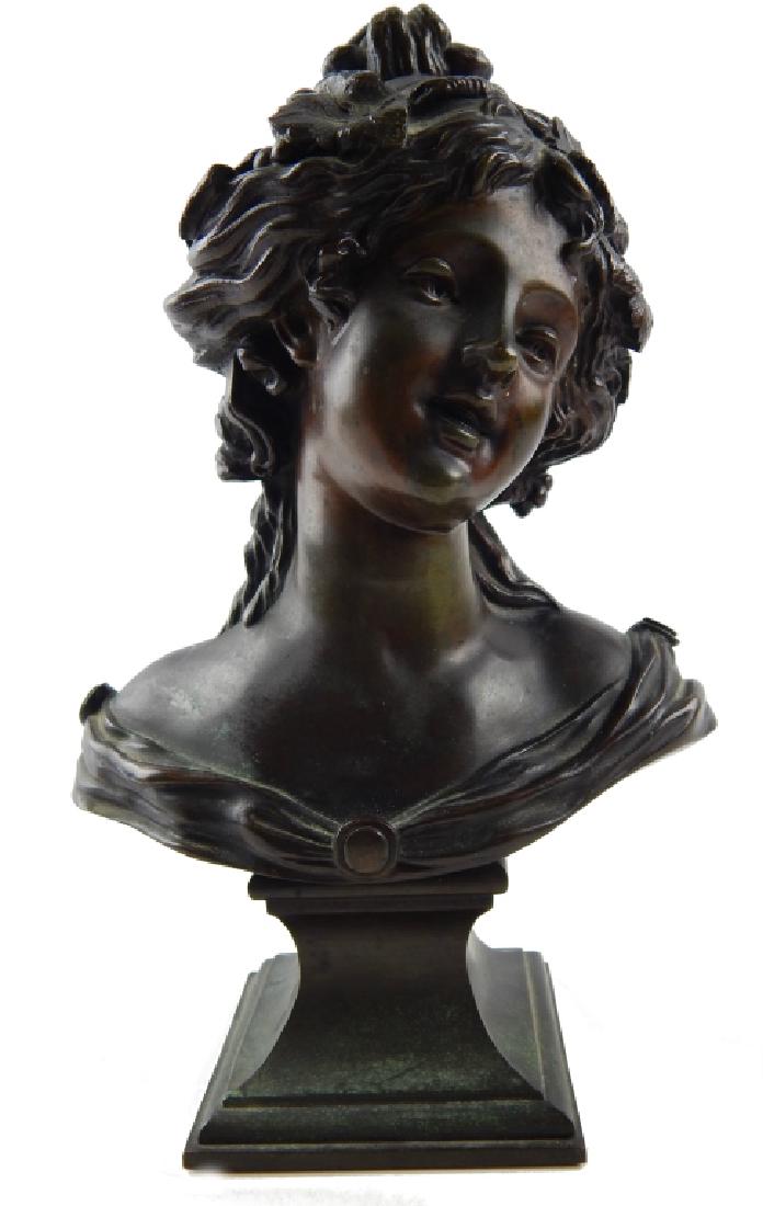 BRONZE BUST SCULPTURE ON PLINTH OF YOUNG BEAUTY (1 of 4)