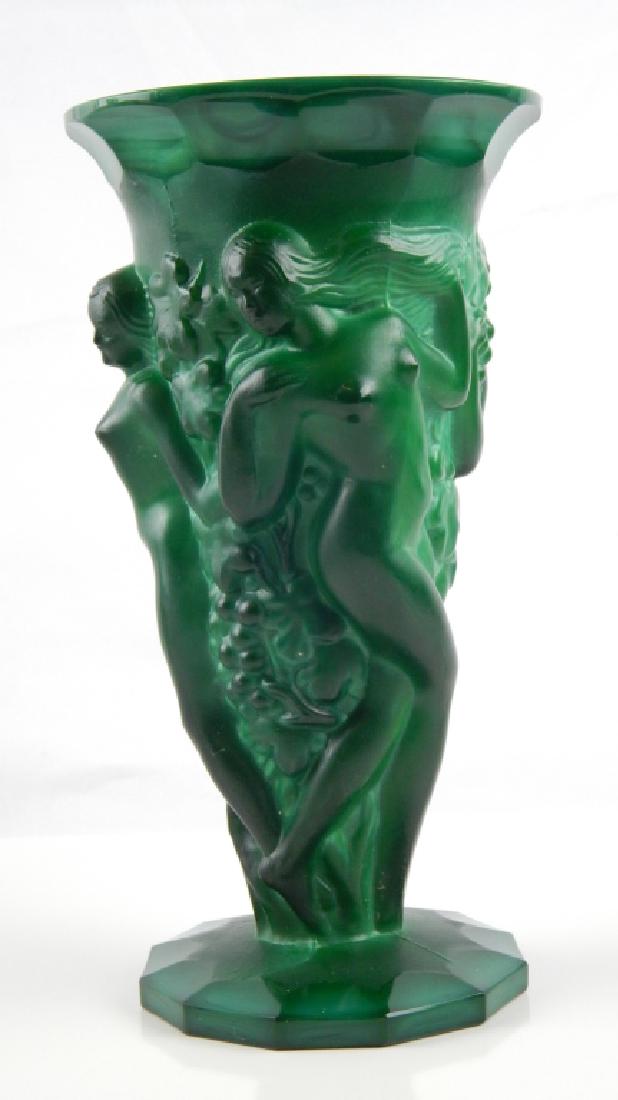 BOHEMIAN DECO GRAPE HARVEST MALACHITE GLASS VASE (1 of 5)