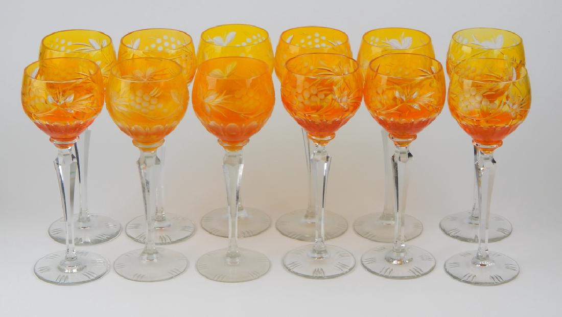 SET OF 12 BOHEMIAN AMBER GLASS STEMWARE GLASSES (1 of 5)