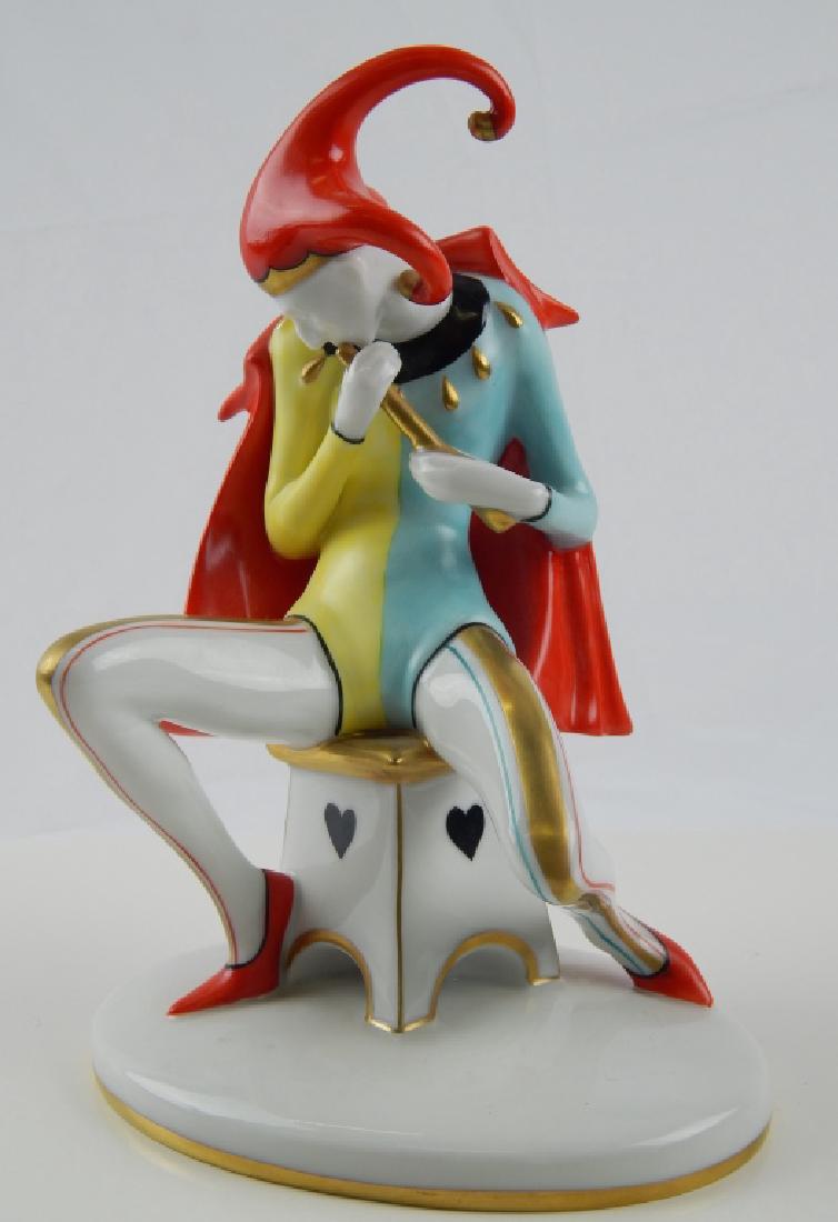 GOEBEL COURT JESTER LIMITED EDITION FIGURE #301: Goebel German porcelain hand painted sculpture depicting "The Court Jester" from the Goebel Archive Collection. Numbered 16 569 21 26. Limited edition number 301 of 5000. Measures approx. 8" tall.