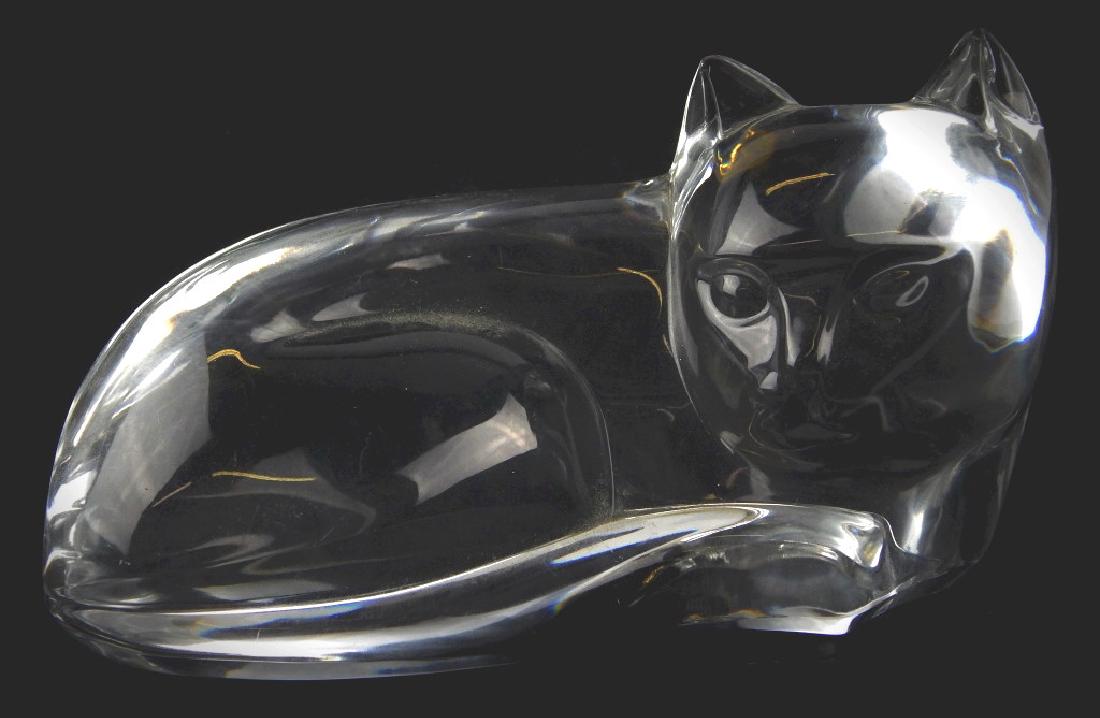 VAL ST LAMBERT SOLESCE CLEAR CRYSTAL CAT SCULPTURE (1 of 5)