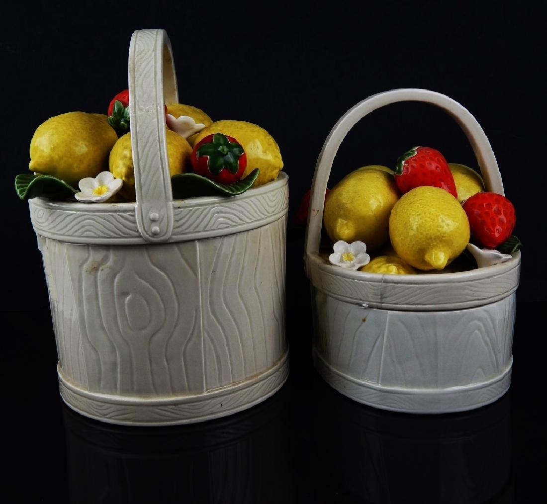 2 FITZ & FLOYD 1987 MAJOLICA FIGURAL BASKET JARS (1 of 3)