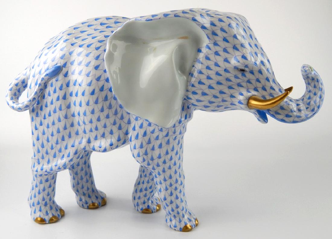 LARGE HEREND BLUE FISHNET STANDING ELEPHANT FIGURE (1 of 9)