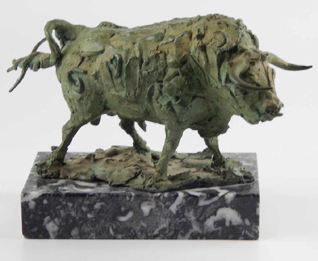 SIGNED BRUTALIST BRONZE BULL SCULPTURE ON BASE (1 of 4)