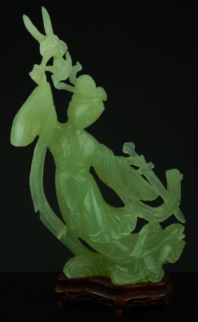 Chinese Carved Large Jade Quan Yin Figure On Base