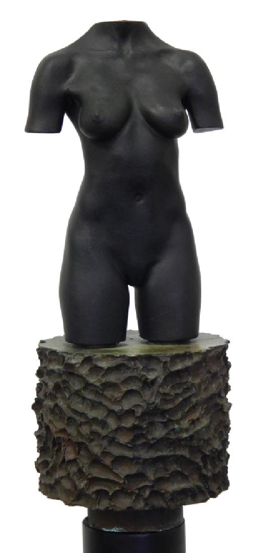 ROBERT GRAHAM BRONZE "MOCA" NUDE ON BASE: Robert Graham (MEXICAN/AMERICAN, 1938 - 2008) patinated bronze "MOCA" sculpture on pedestal depicting the torso of a nude female. Bottom of base signed CARLOS M and Valentine. Bronze and base approx.