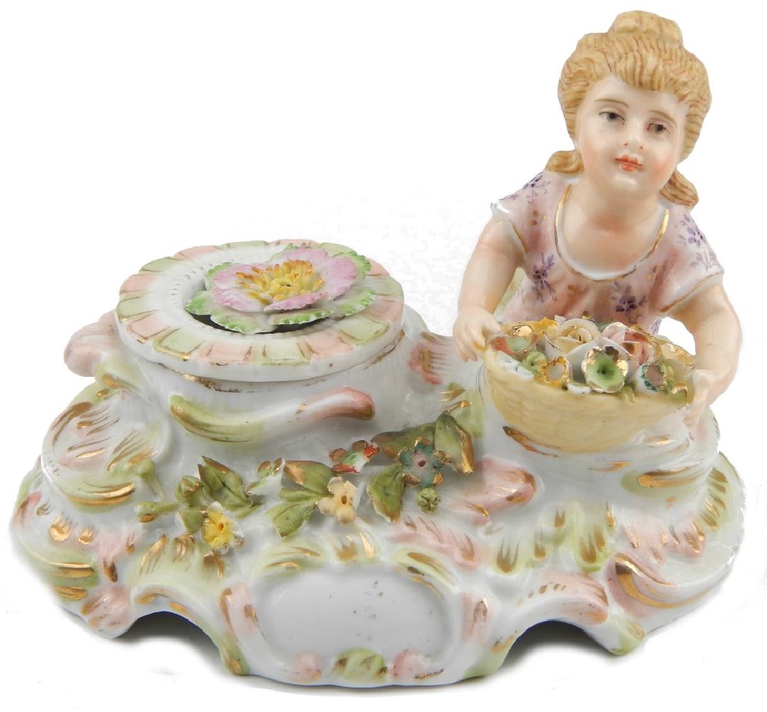 19th C SITZENDORF GERMAN PORCELAIN FIGURAL INKWELL (1 of 7)