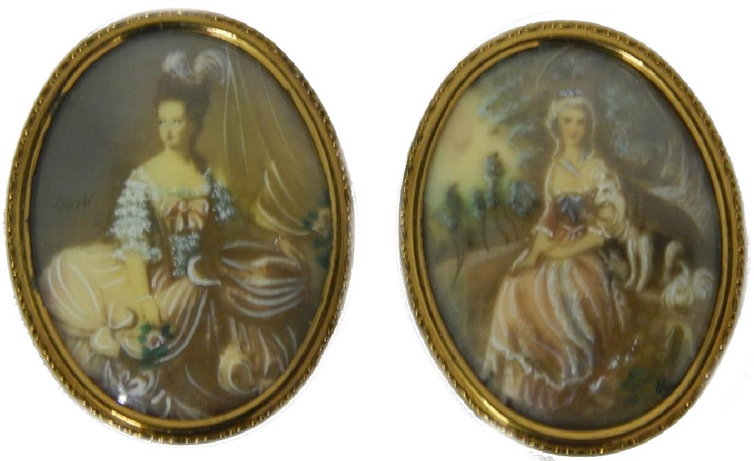 PAIR ANTIQUE SIGNED PAINTED MINIATURES SIGNED (1 of 5)