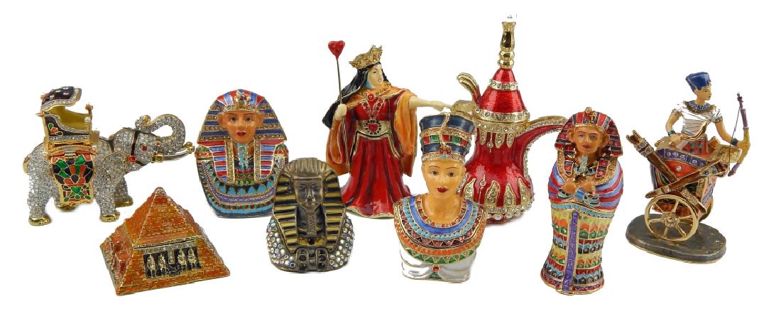 9 ENAMELED JEWELED METAL EGYPTIAN TRINKET BOXES (1 of 4)