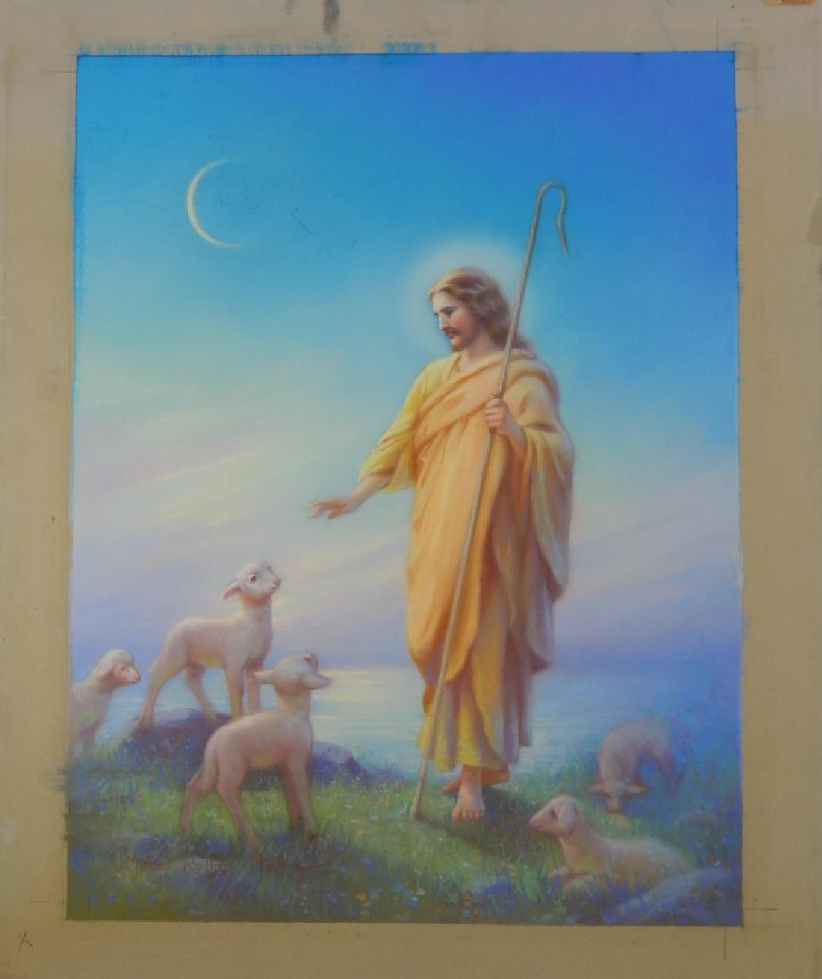 MABEL ROLLINS HARRIS JESUS AND SHEEP PASTEL WORK (1 of 5)