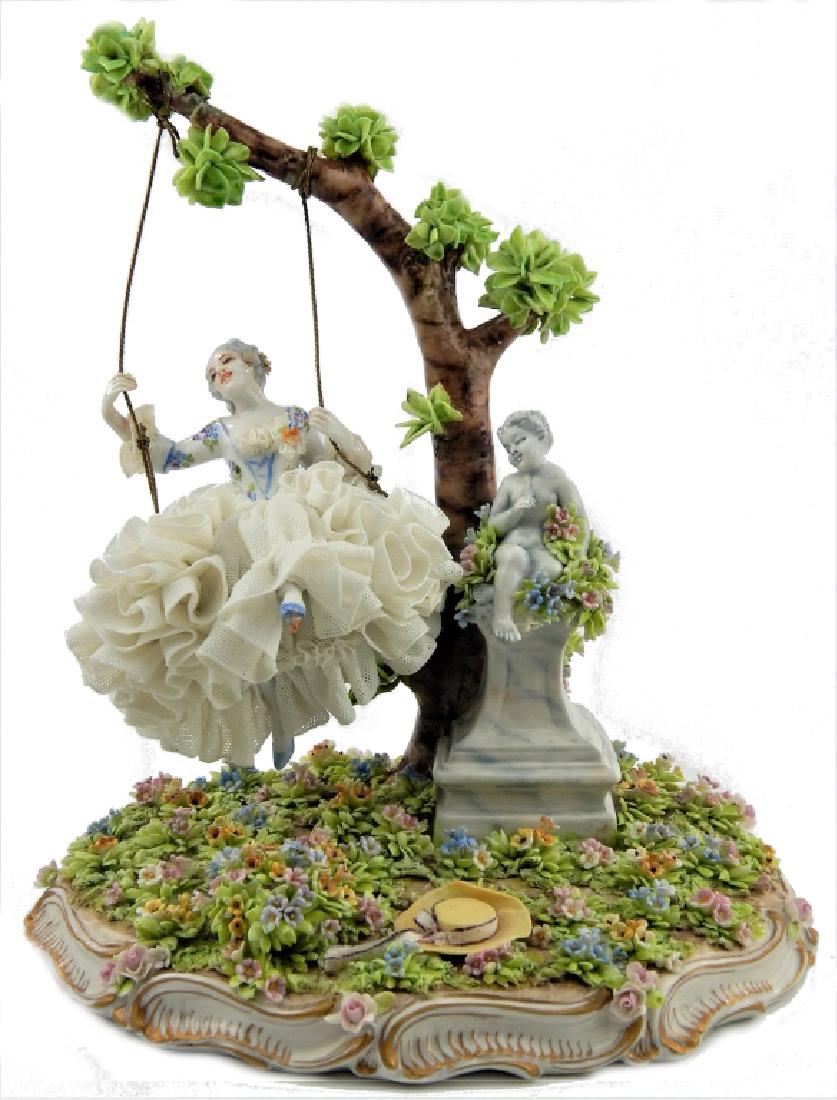 Luigi Fabris Italian Lace Porcelain Girl On Swing