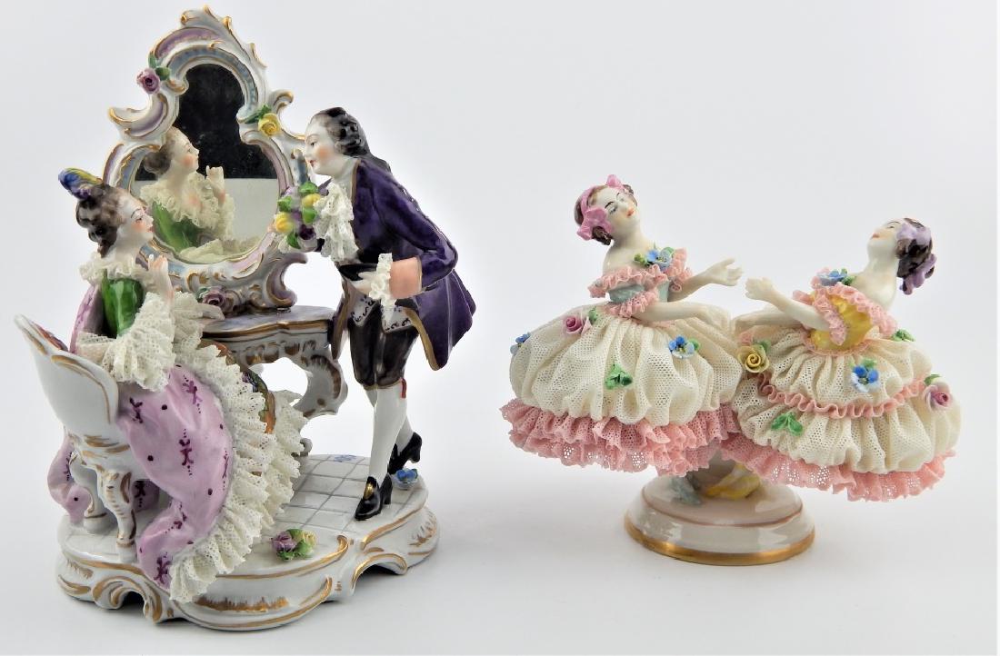 2 VOLKSTEDT DRESDEN LACE PORCEALIN GROUP FIGURES (1 of 8)