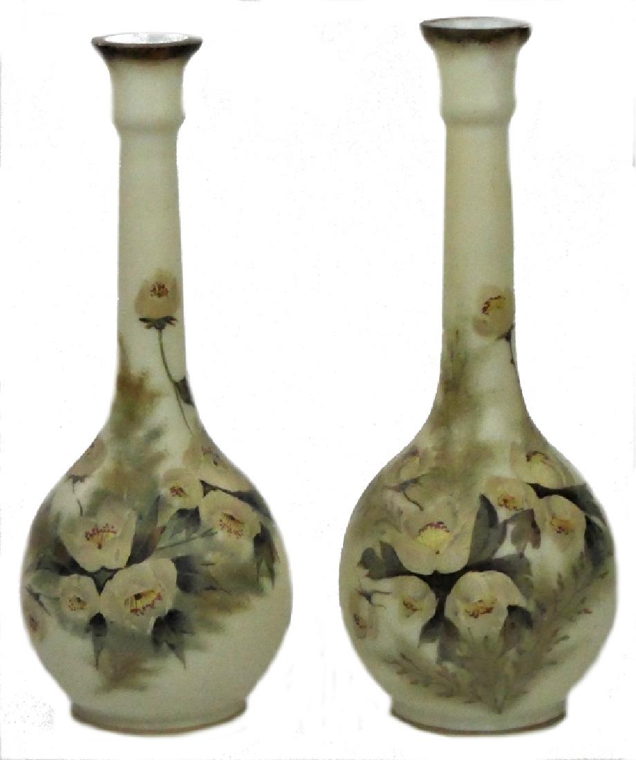 PAIR VICTORIAN HAND PAINTED ENAMEL GLASS VASES (1 of 5)