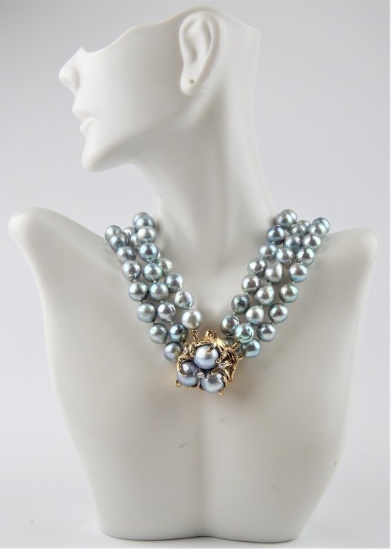 BLUE SOUTH SEA PEARL STRAND DIAMOND 14K NECKLACE (1 of 8)