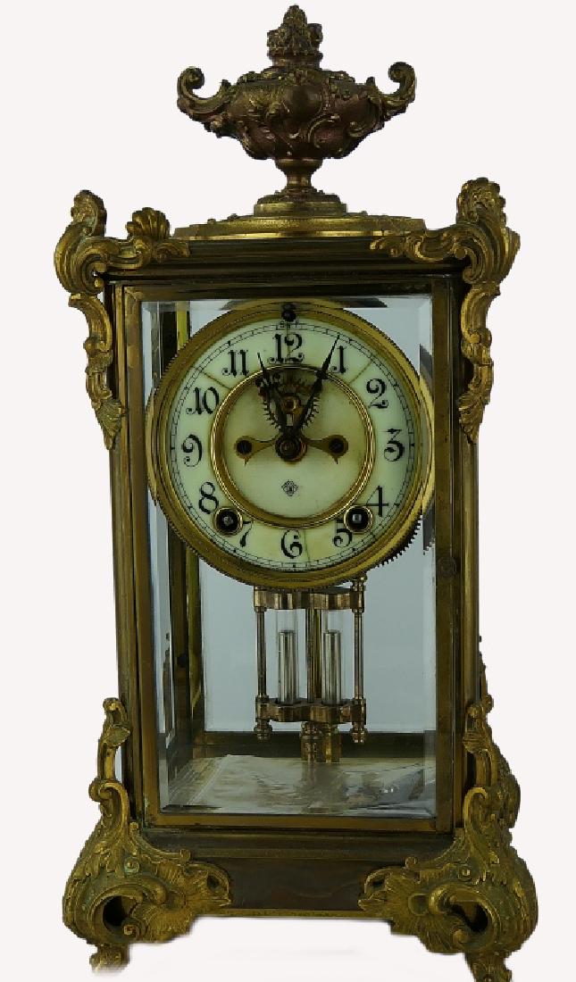 ANSONIA GILT BRONZE GLASS CASE MANTLE CLOCK (1 of 8)