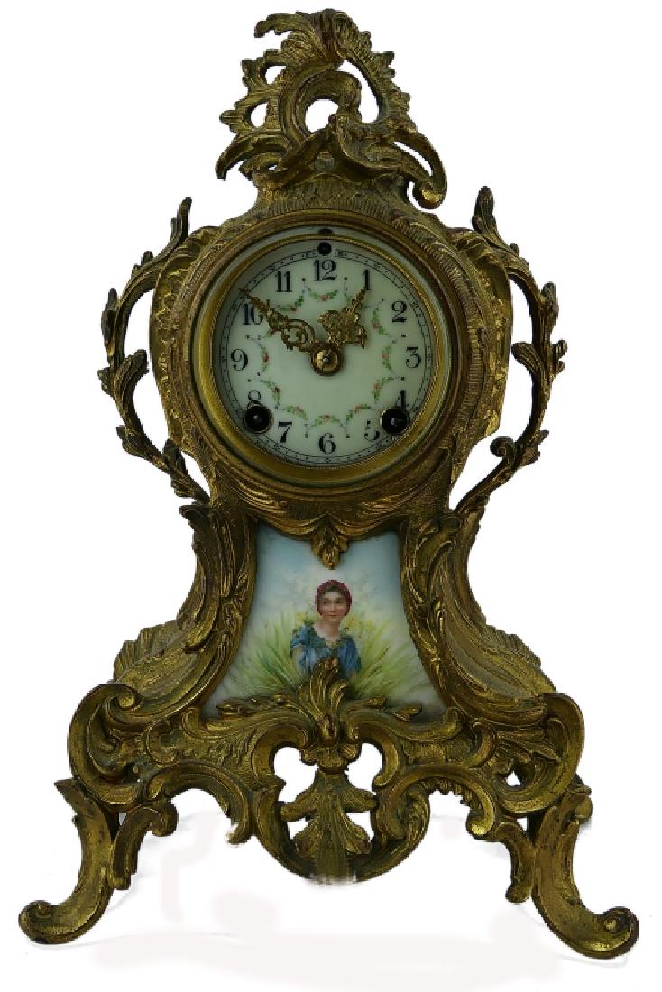 NEW HAVEN GILT BRONZE PORTRAIT PLAQUE MANTLE CLOCK (1 of 7)