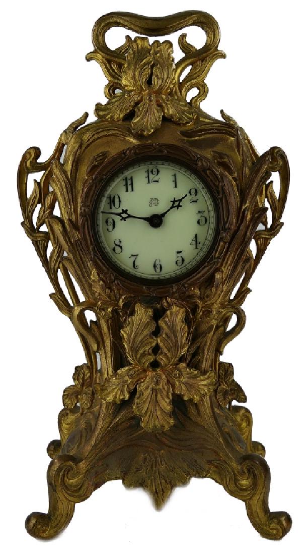 JENNINGS ART NOUVEAU GILT BRONZE MANTLE CLOCK (1 of 9)