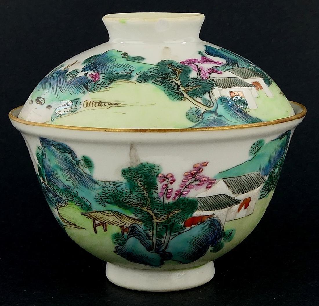 CHINESE QIANLONG FAMILLE ROSE LANDSCAPE COV'D CUP (1 of 6)